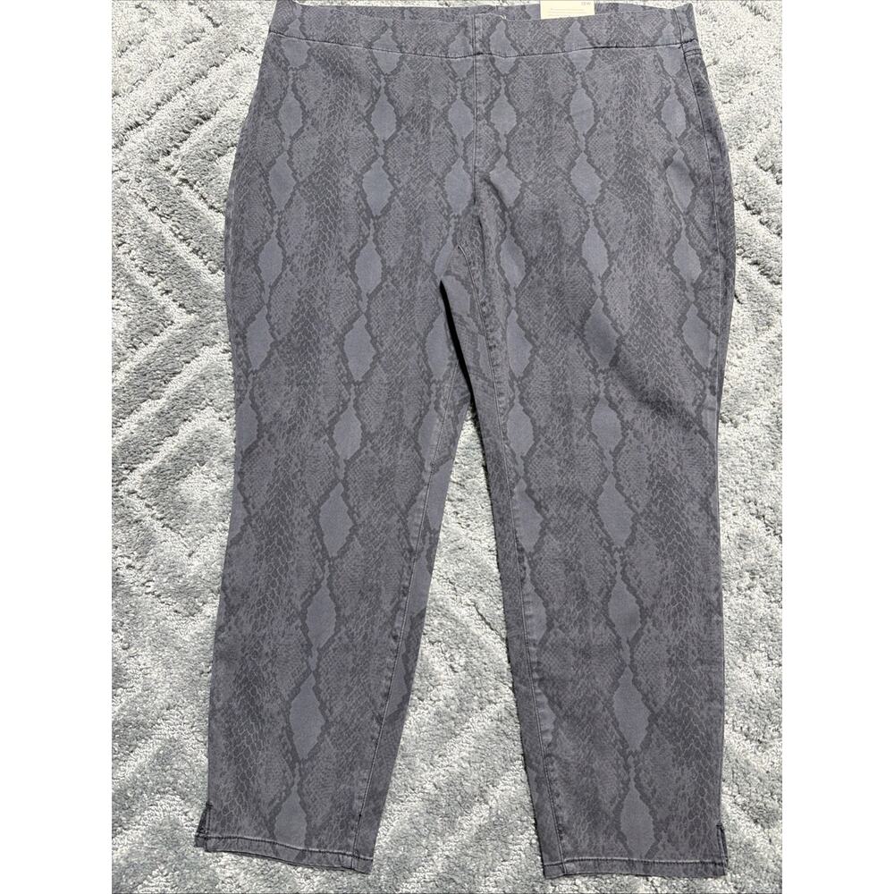 NYDJ Women's Alina Printed Pull On Skinny Ankle Jeans Side Slit Size 18W New
